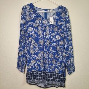 NWT One Heart Blue‎ Long Sleeve Shorts Womens Romper Large Western Country   New